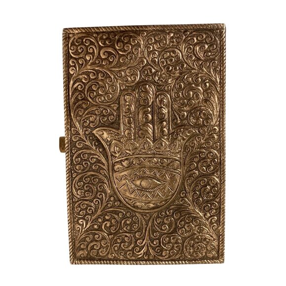 Wood And Metal Hamsa Decorative Box With Intricate Engraving - Picture 2 of 11